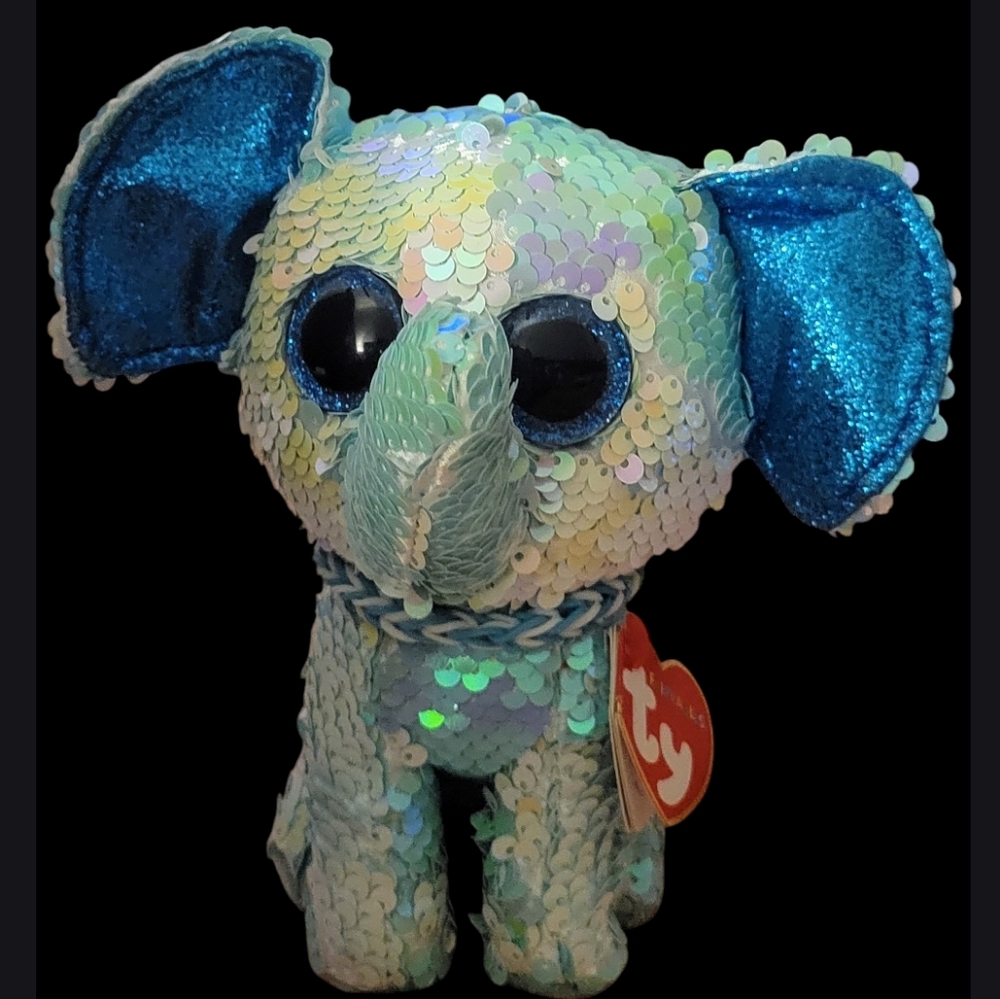Ty Beanie Boo Flippable Stuart The Elephant With Reversible Sequins Bling 7" - Picture 2 of 11